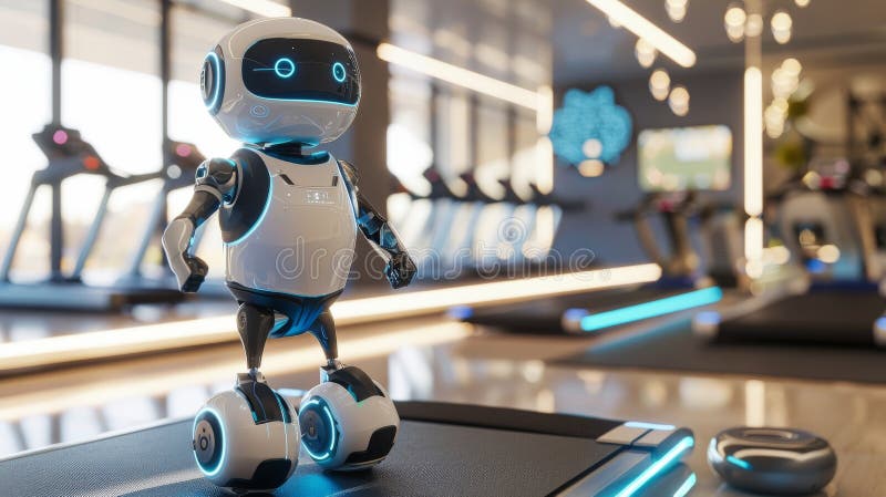 A 3D robot as a fitness trainer leading workout sessions with dynamic movements monitoring clients progress with smart sensors vector illustration