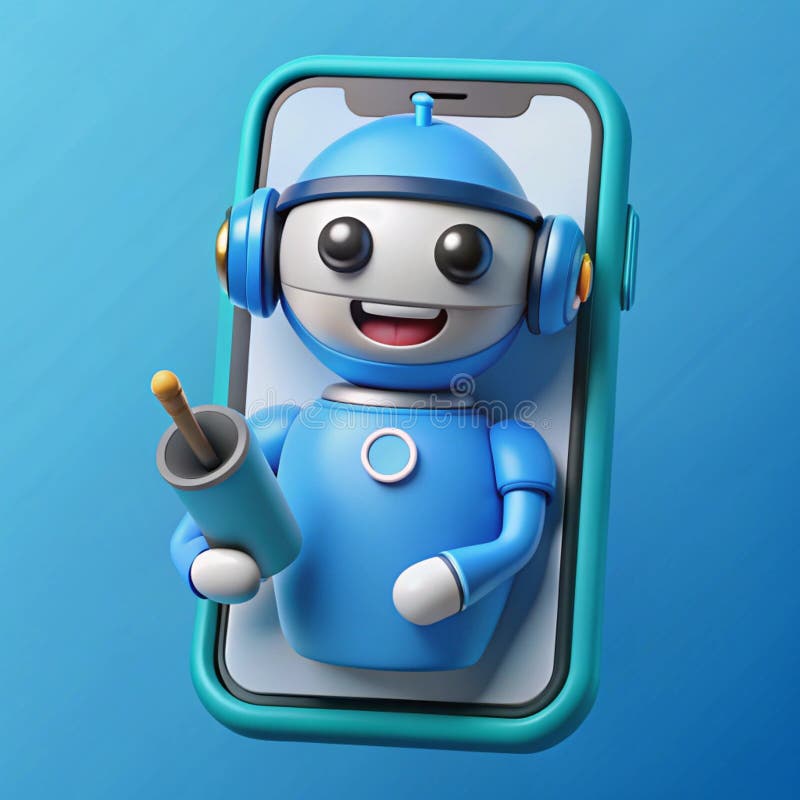 3D robot chatbot in smartphone voice application abstract concept 3D render vector illustration. Chatbot voice controlled virtual royalty free illustration