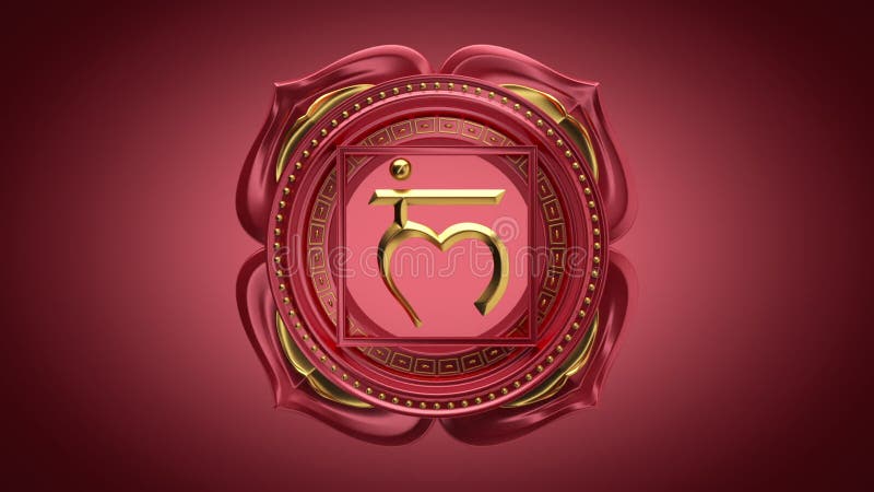 3d muladhara root chakra rotating, support, red esoteric looped background, spiritual symbol, spinning buddhist mandala, seamless