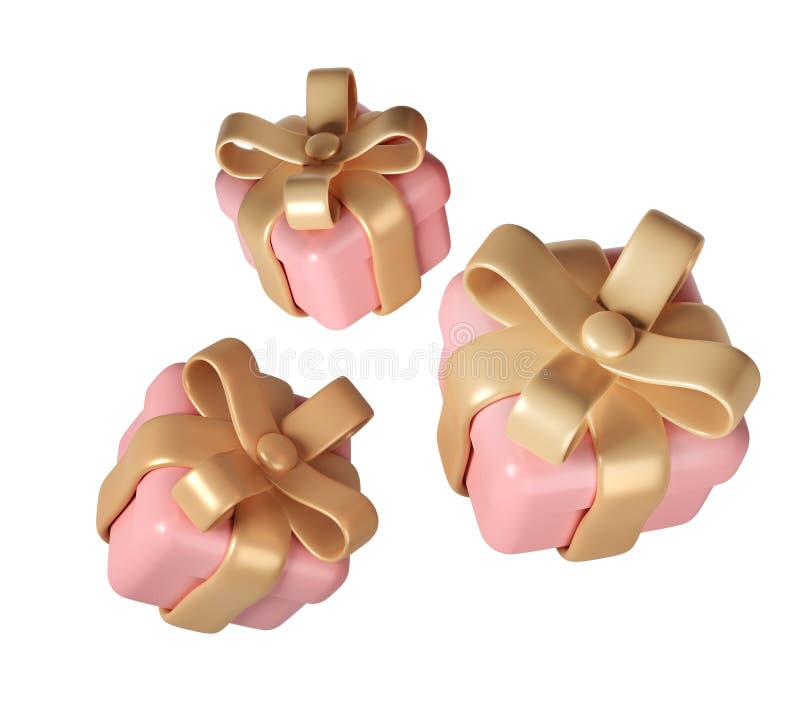 3d rosa valentindag tre presentboxar med gyllene band på vit bakgrund. ge romantisk kärlek modern vektor illustrationer