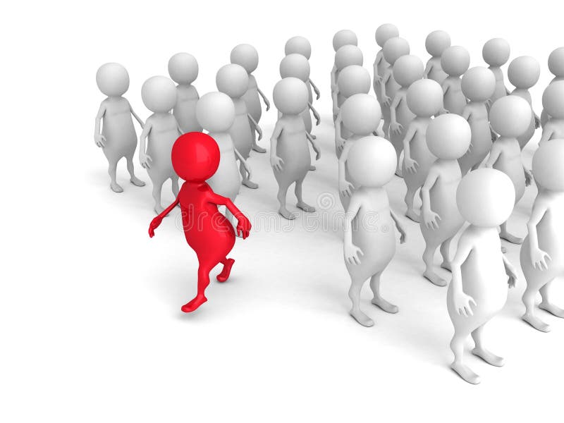 3d rosso Person Out From Crowd Concetto di direzione di individualità illustrazione vettoriale 3d rosso Person Out From Crowd Concetto di direzione di individualità illustrazione vettoriale