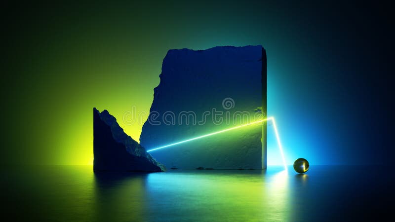 3d rendering, abstract background, stone ruins illuminated with blue green neon light, fantastic wallpaper. 3d rendering, abstract background, stone ruins illuminated with blue green neon light, fantastic wallpaper.