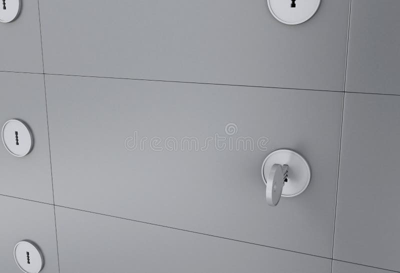 3d Safe Deposit Box with Key on Keyhole. Stock Illustration Illustration of banking, gray