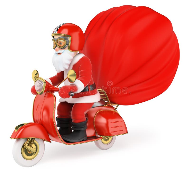 3D Santa Claus die giften leveren door motorfiets vector illustratie 3D Santa Claus die giften leveren door motorfiets vector illustratie