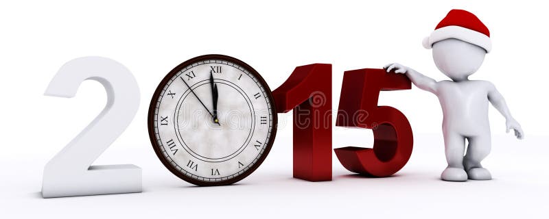 3D Santa Morph Man mit Uhr vor Mitternacht lizenzfreie abbildung 3D Santa Morph Man mit Uhr vor Mitternacht lizenzfreie abbildung