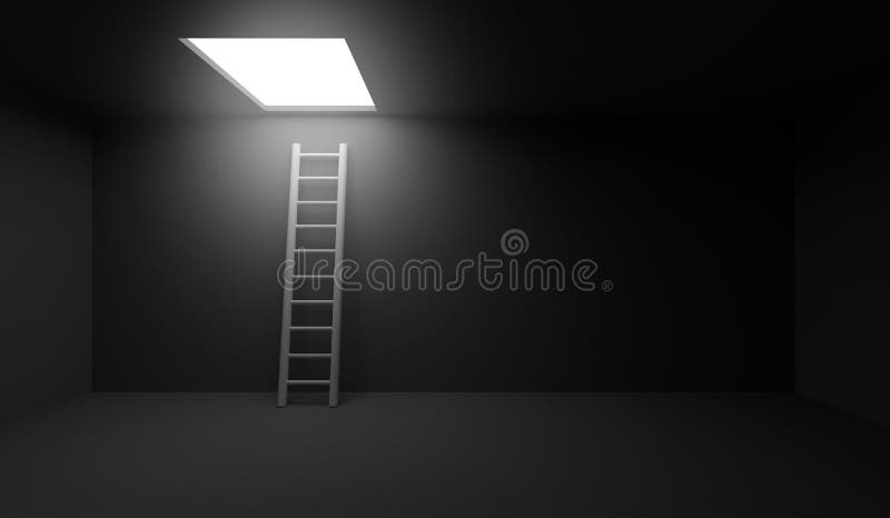 3d scale di rendering che portano alla finestra della luce di uscita sul soffitto illustrazione vettoriale