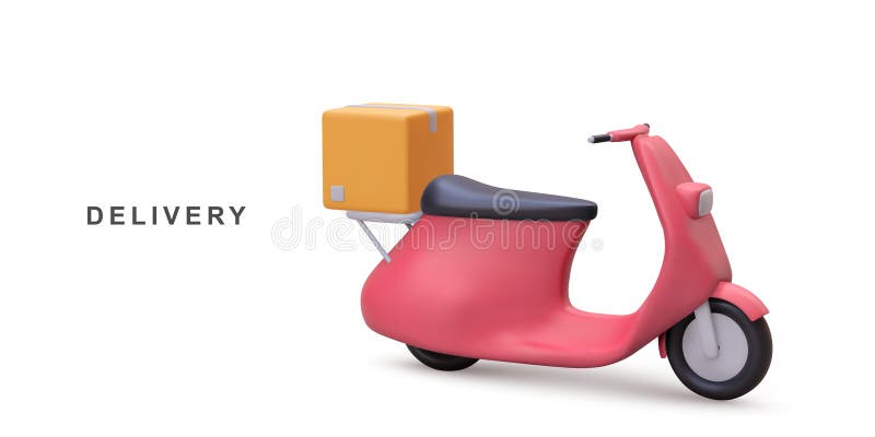 3d scooter met doos. bezorgingskoerierdienst. vectorillustratie royalty-vrije illustratie
