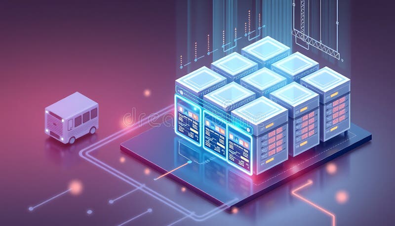 3D server cube, digital network technology, Stock Photo, Generative AI stock illustration