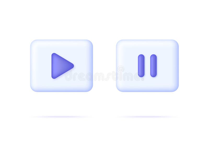 3D Set of Pause and Play Buttons. Player Concept Button. Click, Push