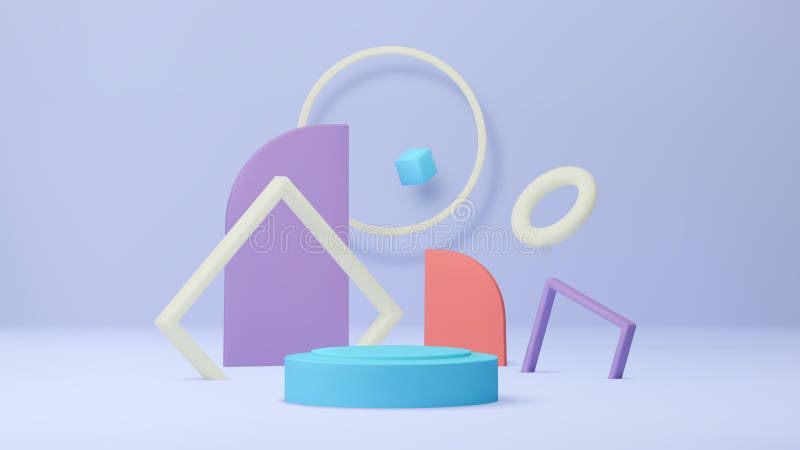 3d shapes. Cute podium render, abstract geometric pastel display or room stage platform. Light studio wall. Product royalty free illustration