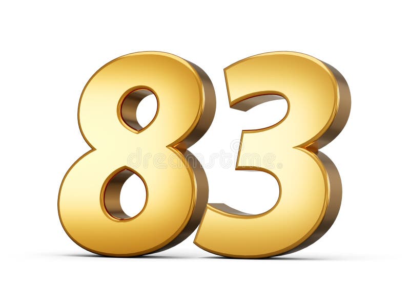 3d Shiny Gold Number 83, Eighty Three 3d Gold Number Isolated On White Background, 3d illustration