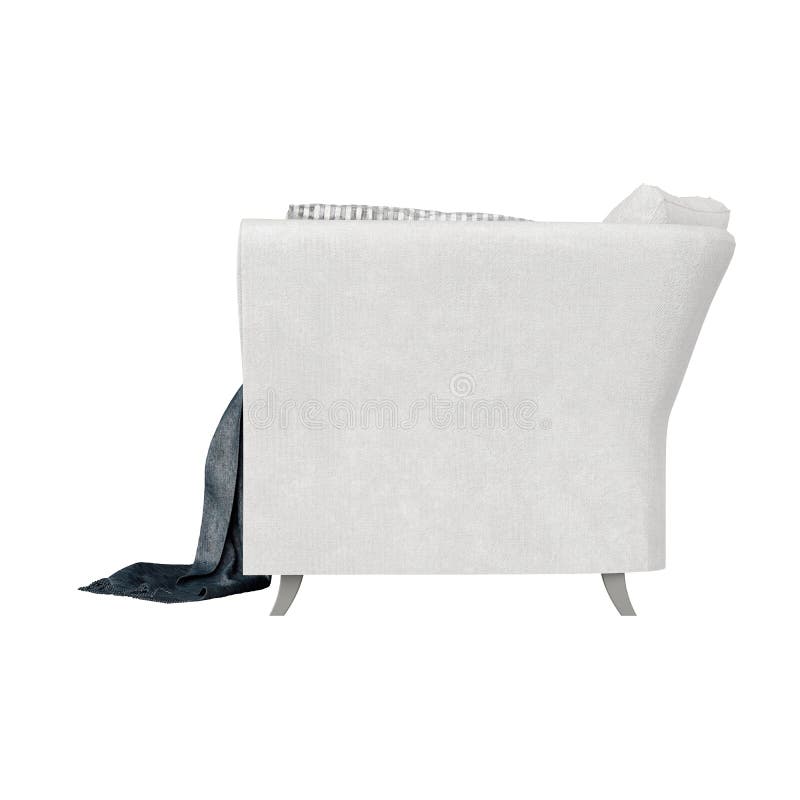 3D side view of a modern sofa with pillows on a white background royalty free illustration