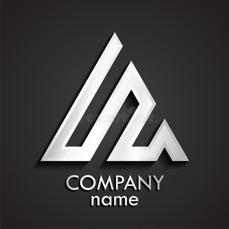 3d silver linear shape geometric triangle logo vector illustration