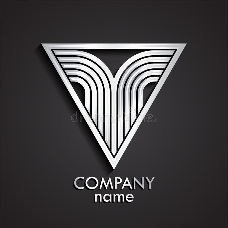 3d silver linear triangle shape logo stock illustration