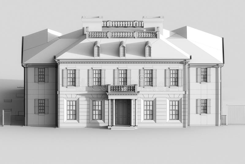 3d sketch of luxury mansion house. Grey color. 3d render vector illustration