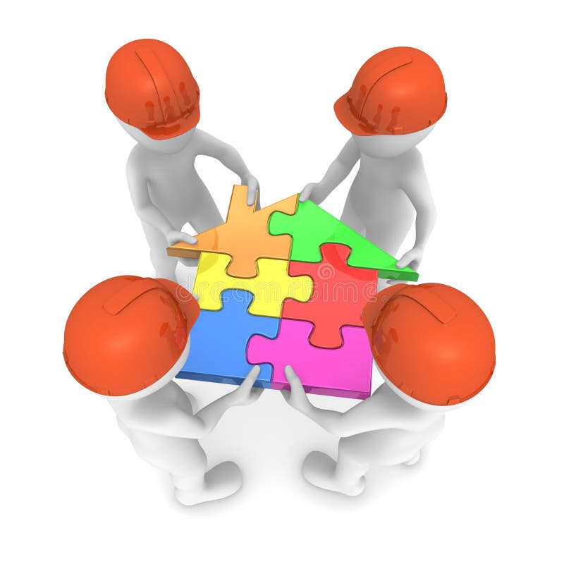 3d small people with home puzzle royalty free illustration 3d small people with home puzzle royalty free illustration
