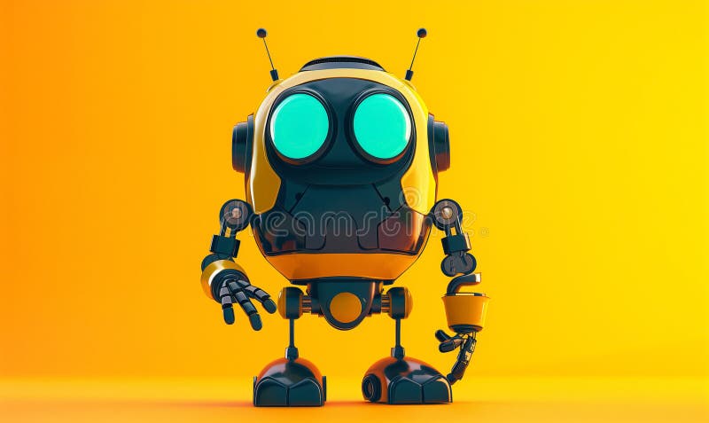 3d smart svart robot på gul bakgrund. avancerad enhet för tekniska uppgifter vektor illustrationer