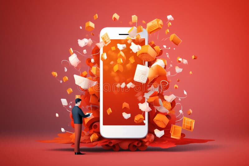 3D Smartphone Speech Bubble Globe Nested Shape Layers Graphic vector illustration