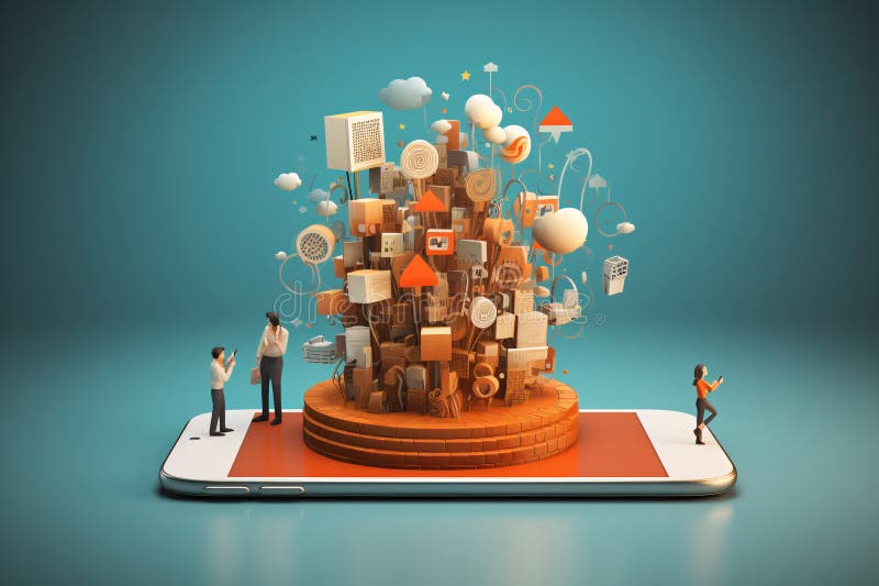 3D Smartphone Speech Bubble Globe Nested Shape Layers Graphic stock illustration