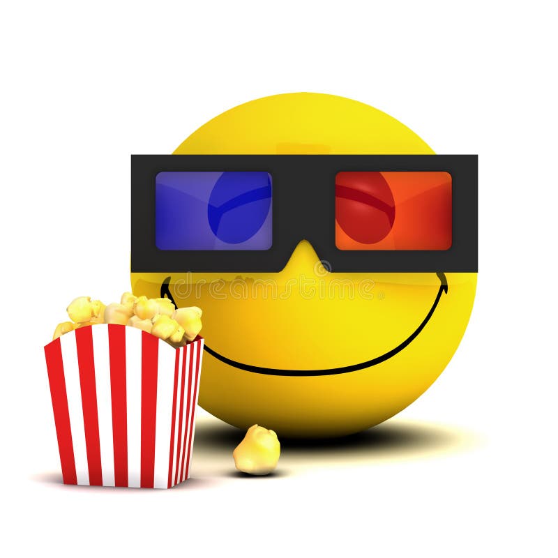 3d render of a smiley at the cinema eating popcorn royalty free illustratio...