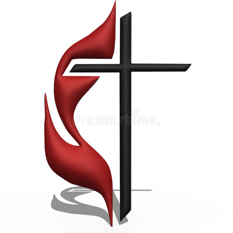 3d Smooth Methodist Cross with Flame