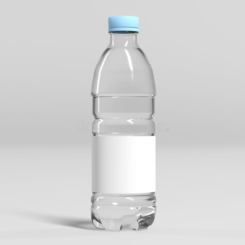 3D som framför vattenflaskan med den tomma etiketten