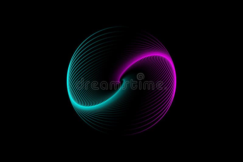 3D sphere design, elegant logo glowing circle. Abstract neon tunnel. Twisted lines. Spectrum Space tunnel in blue and pink stock illustration