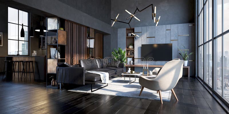 3d splendido interno per rendere aperto lo spazio luce naturale royalty illustrazione gratis