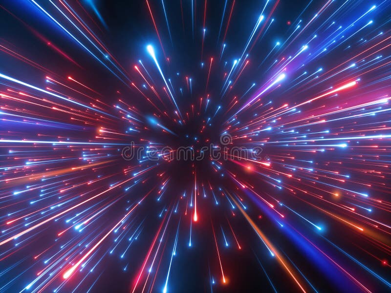 3d sprawia, że czerwone niebieskie fajerwerki abstrakcyjne kosmiczne tło wielkie gwiazdy upadające gwiazdy gwiazdy niebiańskie pię royalty ilustracja