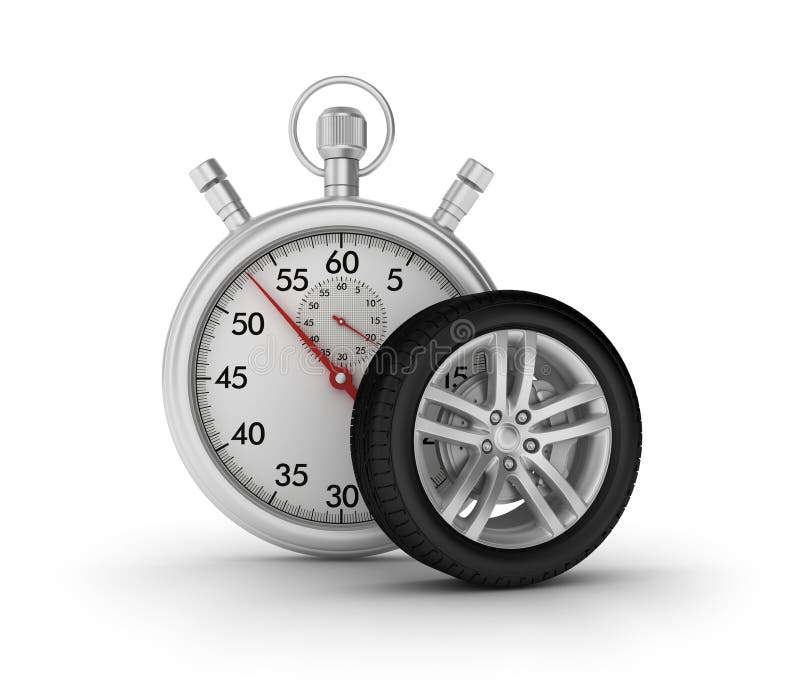 3D Stopwatch with Car Wheel Stock Illustration Illustration of timer