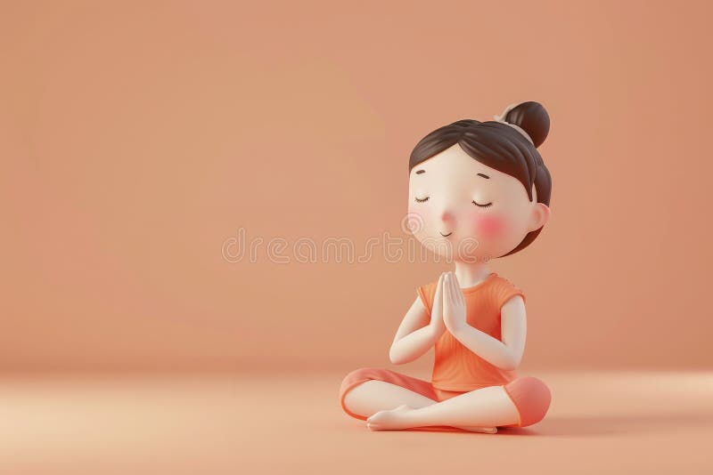3D style cute cartoon character of a female practicing yoga stock illustration