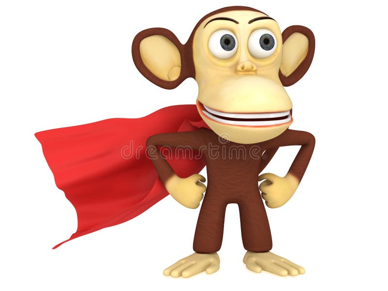 3d Superhero Monkey with Arms Akimbo Stock Illustration Illustration