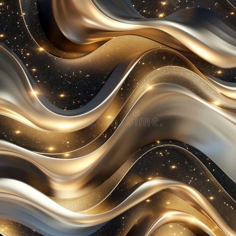 3d Svart guld lyxguld abstrakt dynamisk flytande flytande flödslingor mönsterbakgrund med guldvågsgräddning. yta 3d royaltyfri illustrationer