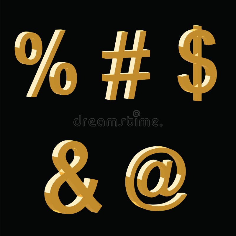 3D symbols vector set - percentage - hashtag - dollar - the word and - email symbol