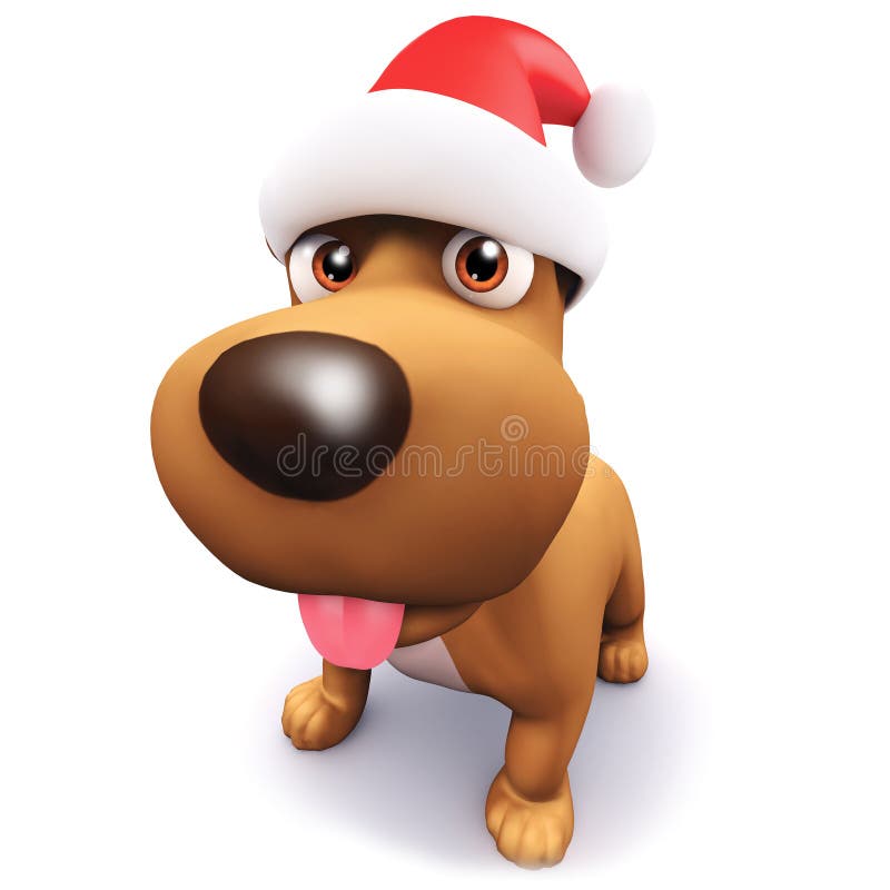 3d render of a puppy dog wearing a Santa Claus Xmas hat. 3d render of a puppy dog wearing a Santa Claus Xmas hat