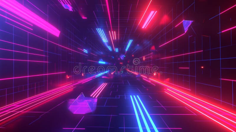 3D technology abstract neon light background, empty space scene, spotlight, dark night, virtual reality, cyber stock illustration