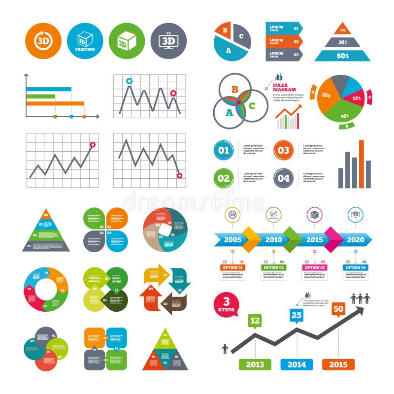 3d technology icons. Printer, rotation arrow stock illustration