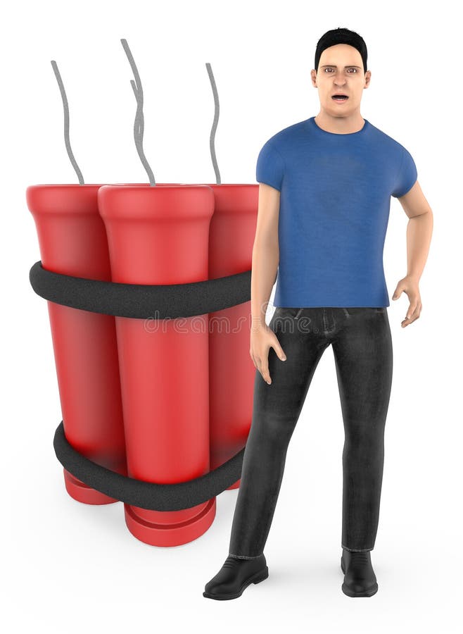 3d tecken, man, fearfull som nära står till en tänd dynamit royaltyfri illustrationer 3d tecken, man, fearfull som nära står till en tänd dynamit royaltyfri illustrationer