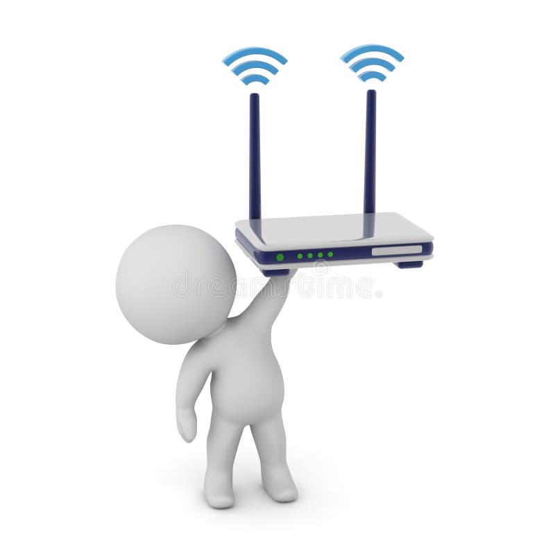 3D-tecken som håller upp en WiFi-router vektor illustrationer