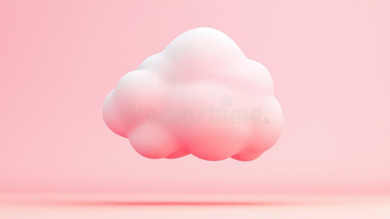 3d-tecknad av ett rosa fluffmoln som flyter på en vit bakgrund och skapar en drömmande och surrealistisk atmosfär av arkivfoto