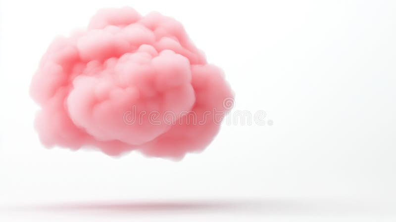 3d-tecknad av ett rosa fluffmoln som flyter på en vit bakgrund och skapar en drömmande och surrealistisk atmosfär av arkivbilder