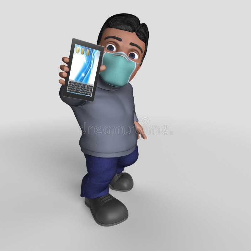 3D-tecknet - slumpmässigt tecken i ansiktsmask royaltyfri illustrationer