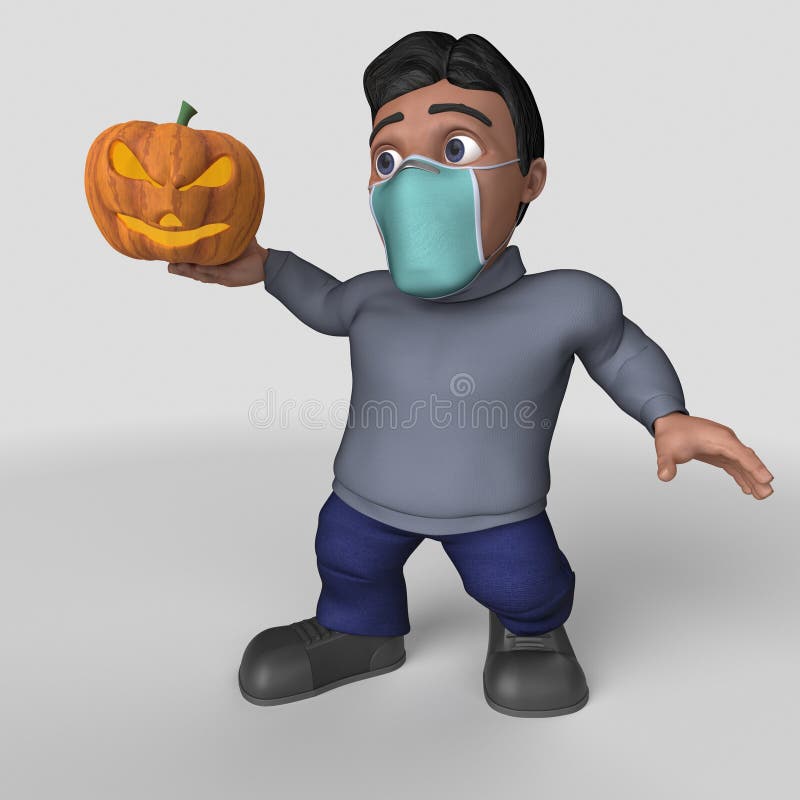 3D-tecknet - slumpmässigt tecken i ansiktsmask royaltyfri illustrationer