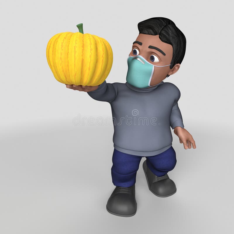 3D-tecknet - slumpmässigt tecken i ansiktsmask stock illustrationer
