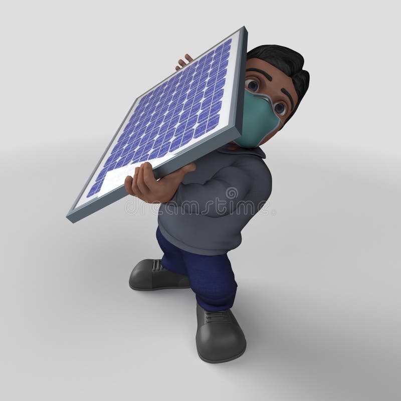 3D-tecknet - slumpmässigt tecken i ansiktsmask stock illustrationer