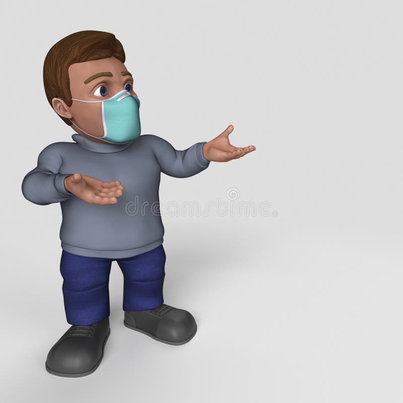3D-tecknet - slumpmässigt tecken i ansiktsmask royaltyfri illustrationer