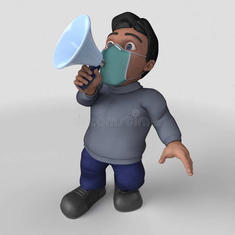 3D-tecknet - slumpmässigt tecken i ansiktsmask stock illustrationer
