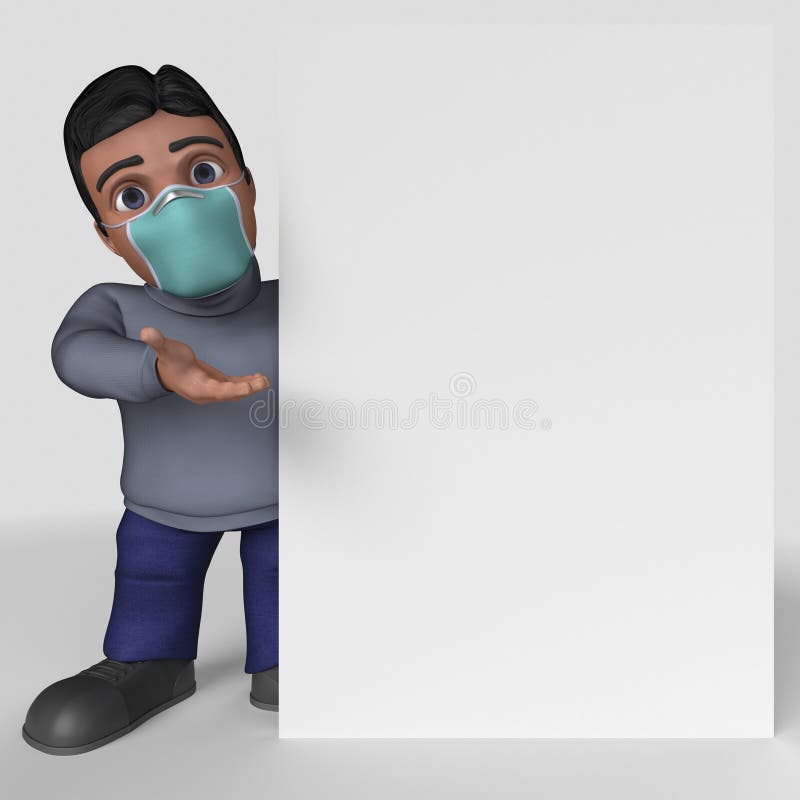 3D-tecknet - slumpmässigt tecken i ansiktsmask royaltyfri illustrationer
