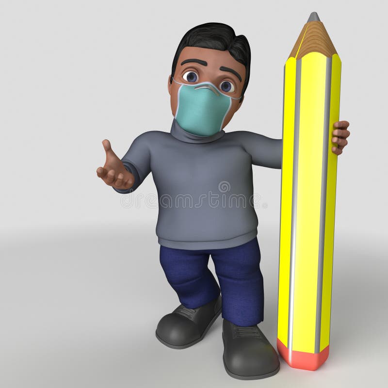 3D-tecknet - slumpmässigt tecken i ansiktsmask royaltyfri illustrationer