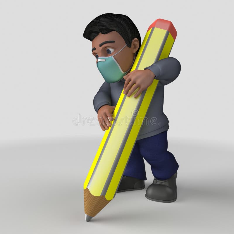 3D-tecknet - slumpmässigt tecken i ansiktsmask stock illustrationer